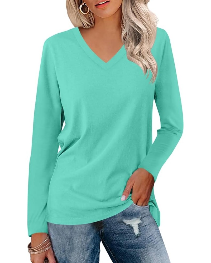 Women's Long Sleeve Color Block Tunics Tops V Neck Casual Cute Shirts Fall Loose Fit Blouses Tees Bright Blue $16.19 Tops