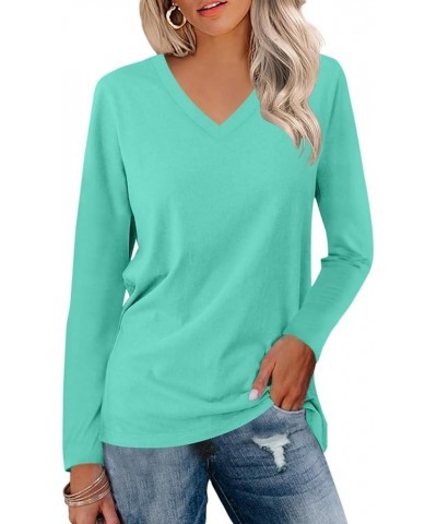 Women's Long Sleeve Color Block Tunics Tops V Neck Casual Cute Shirts Fall Loose Fit Blouses Tees Bright Blue $16.19 Tops