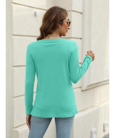 Women's Long Sleeve Color Block Tunics Tops V Neck Casual Cute Shirts Fall Loose Fit Blouses Tees Bright Blue $16.19 Tops