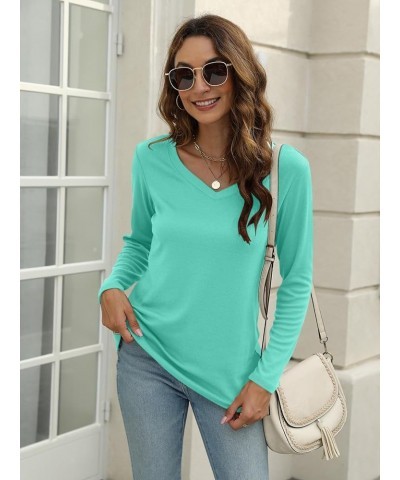 Women's Long Sleeve Color Block Tunics Tops V Neck Casual Cute Shirts Fall Loose Fit Blouses Tees Bright Blue $16.19 Tops