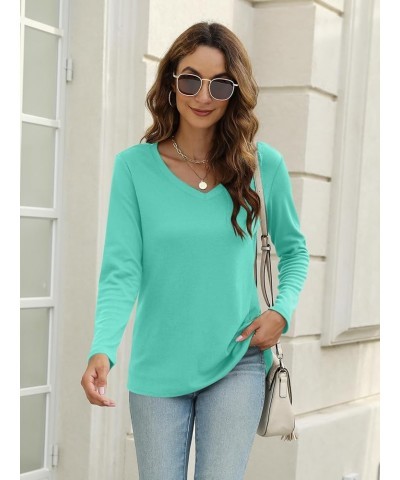 Women's Long Sleeve Color Block Tunics Tops V Neck Casual Cute Shirts Fall Loose Fit Blouses Tees Bright Blue $16.19 Tops