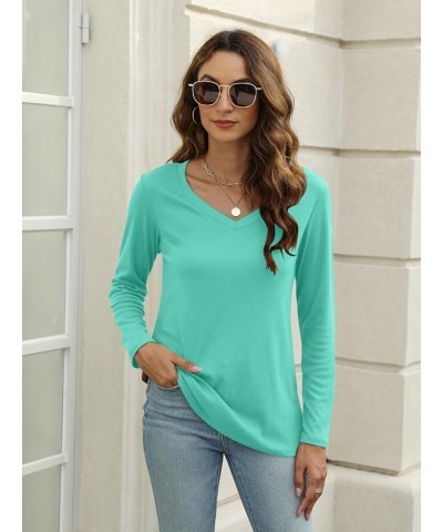 Women's Long Sleeve Color Block Tunics Tops V Neck Casual Cute Shirts Fall Loose Fit Blouses Tees Bright Blue $16.19 Tops