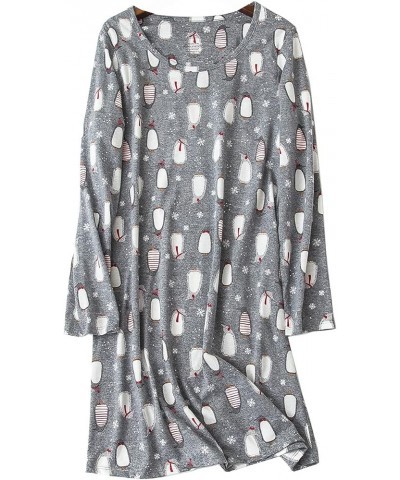 Women's Cotton Nightgowns Long Sleeve Above Knee Vivid Print Nighties Sleepshirts Dress Sleepwear Autumn Winter Grey Penguin ...