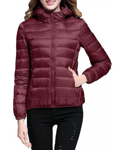 Womens Packable Puffer Jacket Winter Warm Lightweight Down Jacket Slim Fit Hooded Jacket Short Duck Bubble Coat with Hood A-w...