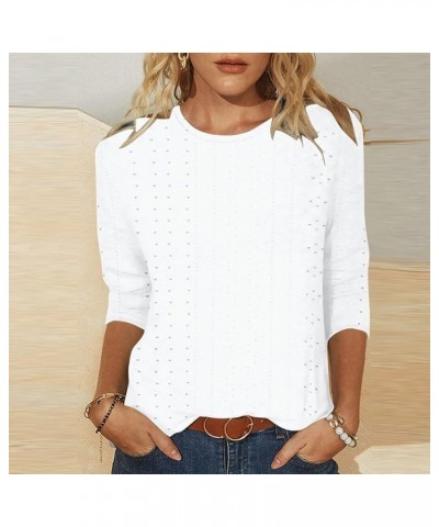 Womens 3/4 Sleeve Blouses Casual Loose Fit Solid Color Button V Neck Tops Ladies Three Quarter Length Sleeve T-Shirts Z02*whi...