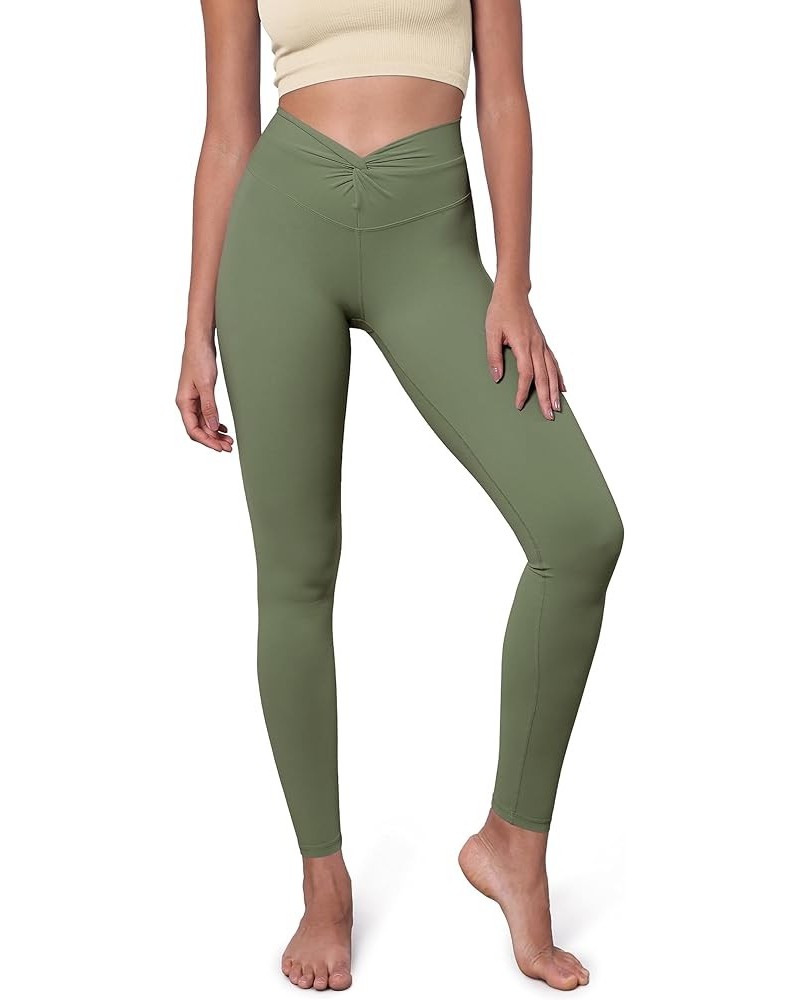 Cloud Feeling Twist Yoga Leggings for Women 25" / 28" High Waist Crossover Yoga Pants Full Length Dark Olive $11.49 Leggings