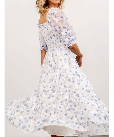 Women's Summer Boho Smocked Flowy Dress Aa-floral Blue White $25.96 Dresses