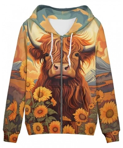 Zip Up Women's Hoodies & Sweatshirts XS-5XL Sunflower Cow Daisy $12.82 Hoodies & Sweatshirts