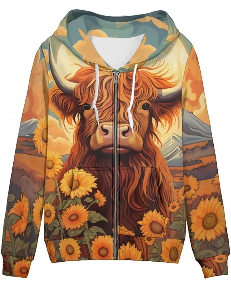 Zip Up Women's Hoodies & Sweatshirts XS-5XL Sunflower Cow Daisy $12.82 Hoodies & Sweatshirts