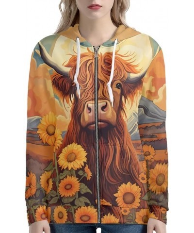 Zip Up Women's Hoodies & Sweatshirts XS-5XL Sunflower Cow Daisy $12.82 Hoodies & Sweatshirts