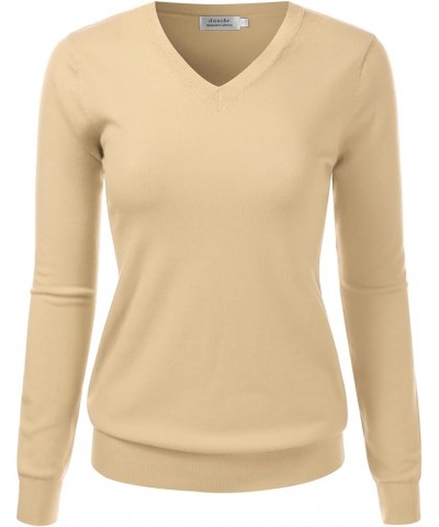 Women's V-Neck Long Sleeve Pullover Premium Soft Knitted Sweater (S-XXL) Taupe $18.59 Sweaters