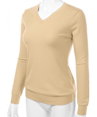 Women's V-Neck Long Sleeve Pullover Premium Soft Knitted Sweater (S-XXL) Taupe $18.59 Sweaters