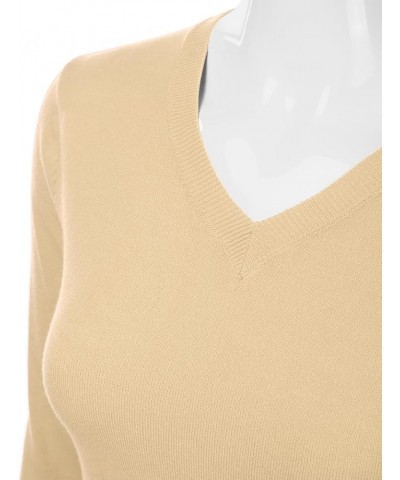 Women's V-Neck Long Sleeve Pullover Premium Soft Knitted Sweater (S-XXL) Taupe $18.59 Sweaters