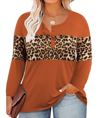 Plus Size Tops for Women Long Sleeve Fall Tunic Color Block Camo/Plaid/Leopard/Fall Blouse Crewneck Tshirt XL-5XL A61n-leopar...