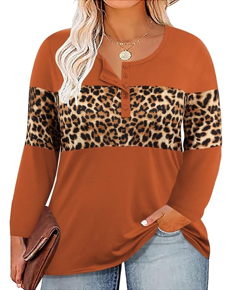 Plus Size Tops for Women Long Sleeve Fall Tunic Color Block Camo/Plaid/Leopard/Fall Blouse Crewneck Tshirt XL-5XL A61n-leopar...