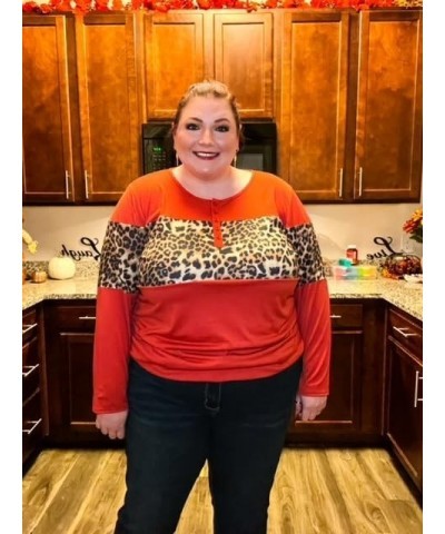 Plus Size Tops for Women Long Sleeve Fall Tunic Color Block Camo/Plaid/Leopard/Fall Blouse Crewneck Tshirt XL-5XL A61n-leopar...