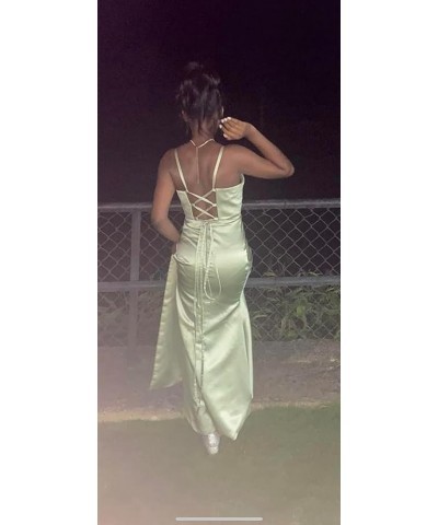 Women's Satin Prom Dress Long with Slit Ruched Mermaid Evening Gowns Formal Dress Peach $38.42 Dresses