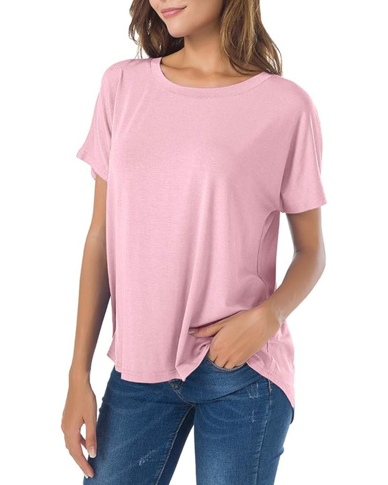 Casual Summer Short Sleeve High Low Loose T Shirt Basic Tees Tops for Women Pink $11.50 T-Shirts