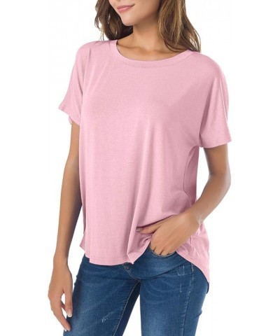 Casual Summer Short Sleeve High Low Loose T Shirt Basic Tees Tops for Women Pink $11.50 T-Shirts