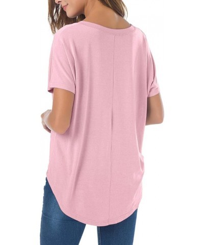 Casual Summer Short Sleeve High Low Loose T Shirt Basic Tees Tops for Women Pink $11.50 T-Shirts