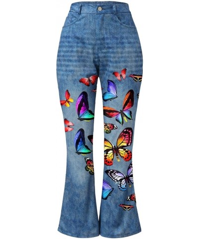 Bell Bottom Jeans for Women 2023 Flared Wide Leg Denim Print Casual Pants Flower Print Faux Denim Jeans Z07-red $9.06 Jeans