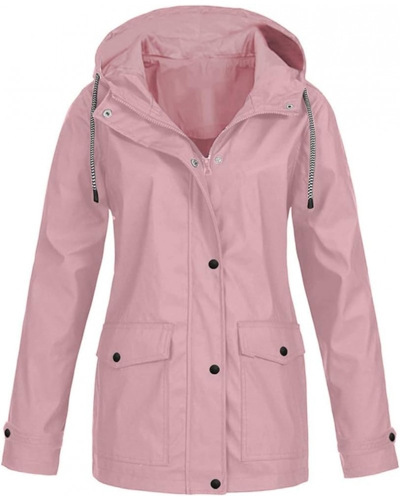 Waterproof Rain Jacket for Women Solid Stripe Hooded Windbreaker Lightweight Windproof Packable Pockets Rain Coat 03-pink $12...