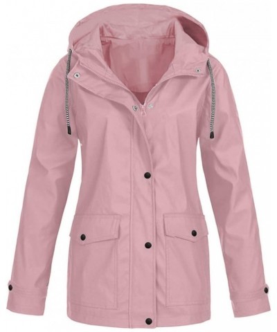 Waterproof Rain Jacket for Women Solid Stripe Hooded Windbreaker Lightweight Windproof Packable Pockets Rain Coat 03-pink $12...