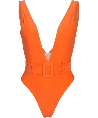 Womens One Piece Swimsuit Deep V Monokini Backless Sexy Bathing Suit Orange $15.38 Swimsuits