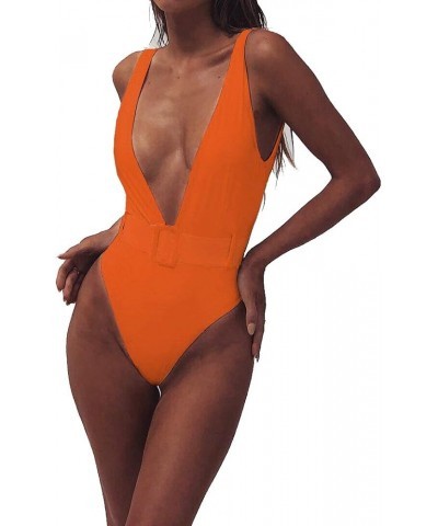 Womens One Piece Swimsuit Deep V Monokini Backless Sexy Bathing Suit Orange $15.38 Swimsuits