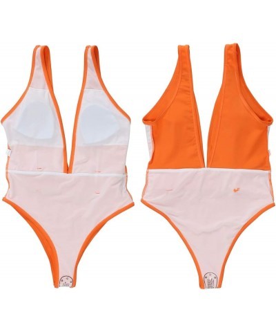 Womens One Piece Swimsuit Deep V Monokini Backless Sexy Bathing Suit Orange $15.38 Swimsuits