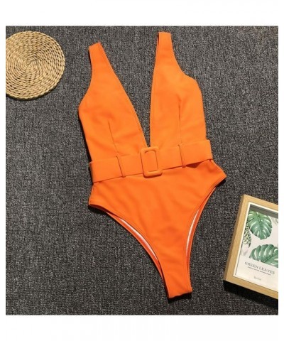 Womens One Piece Swimsuit Deep V Monokini Backless Sexy Bathing Suit Orange $15.38 Swimsuits