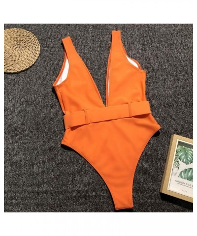 Womens One Piece Swimsuit Deep V Monokini Backless Sexy Bathing Suit Orange $15.38 Swimsuits