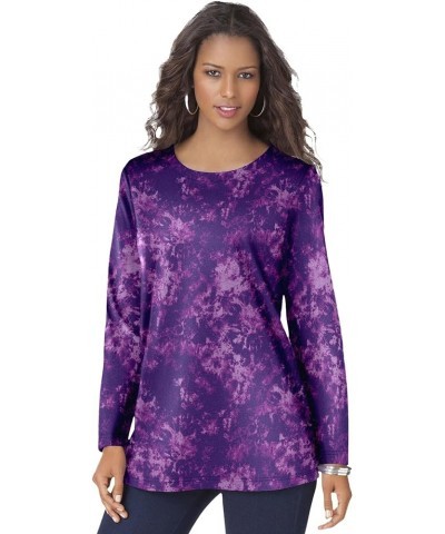 Women's Plus Size Long-Sleeve Crewneck Ultimate Tee Shirt Violet Spray Tie Dye $14.46 T-Shirts