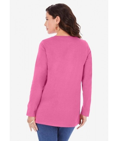 Women's Plus Size Long-Sleeve Crewneck Ultimate Tee Shirt Violet Spray Tie Dye $14.46 T-Shirts