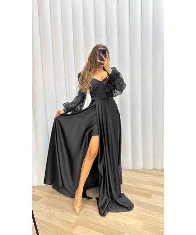 Long Sleeve Sequin Prom Dresses with Slit Satin Formal Evening Party Gowns for Women Rust $33.58 Dresses