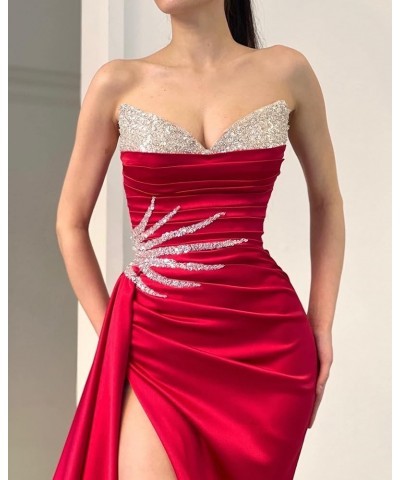 Sequin Strapless Prom Dresses Mermaid Slit Formal Evening Gowns V Neck Party Dresses for Women Dusty Rose $43.00 Dresses