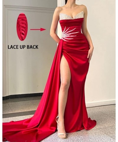 Sequin Strapless Prom Dresses Mermaid Slit Formal Evening Gowns V Neck Party Dresses for Women Dusty Rose $43.00 Dresses