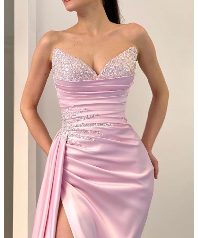 Sequin Strapless Prom Dresses Mermaid Slit Formal Evening Gowns V Neck Party Dresses for Women Dusty Rose $43.00 Dresses