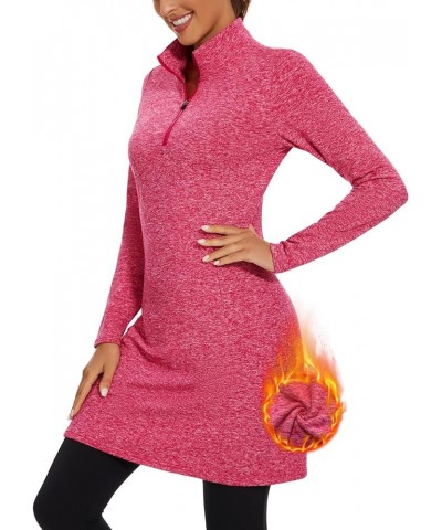 Women's Fleece Dress Thermal Sweatshirt Tunic Dress Long Quarter Zip Pullover Polar Winter Dress with Pocket Pink $21.15 Jackets