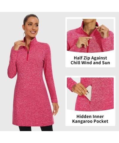 Women's Fleece Dress Thermal Sweatshirt Tunic Dress Long Quarter Zip Pullover Polar Winter Dress with Pocket Pink $21.15 Jackets