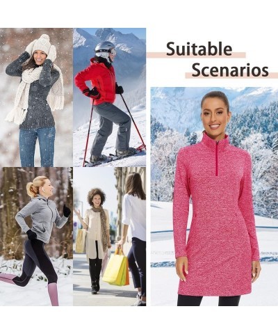 Women's Fleece Dress Thermal Sweatshirt Tunic Dress Long Quarter Zip Pullover Polar Winter Dress with Pocket Pink $21.15 Jackets