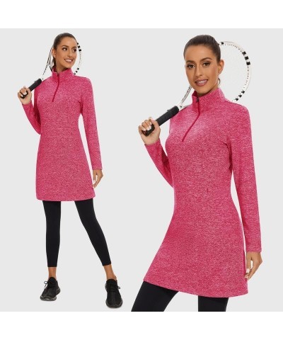 Women's Fleece Dress Thermal Sweatshirt Tunic Dress Long Quarter Zip Pullover Polar Winter Dress with Pocket Pink $21.15 Jackets