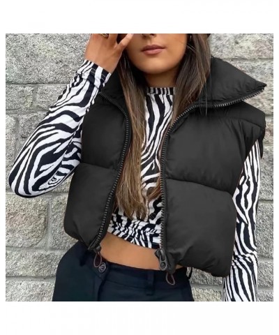 Puffy Vests for Women Trendy Lightweight Winter Crop Jackets Coat Warm Comfy Zip Up Stand Collar Outerwear with Pockets A-bla...