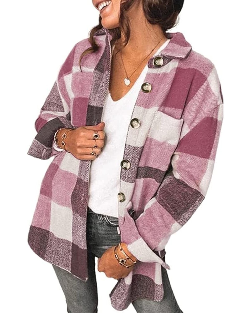 Women’s Casual Plaid Flannel Shacket Jacket Oversized Button Down Long Sleeve Fall Shirt Jacket Coat Tops Z-red $13.20 Jackets