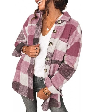 Women’s Casual Plaid Flannel Shacket Jacket Oversized Button Down Long Sleeve Fall Shirt Jacket Coat Tops Z-red $13.20 Jackets