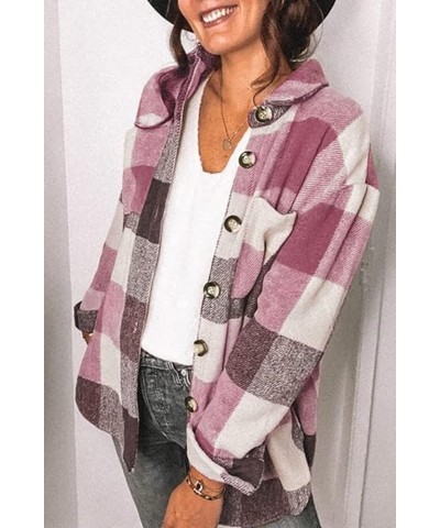 Women’s Casual Plaid Flannel Shacket Jacket Oversized Button Down Long Sleeve Fall Shirt Jacket Coat Tops Z-red $13.20 Jackets