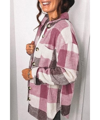 Women’s Casual Plaid Flannel Shacket Jacket Oversized Button Down Long Sleeve Fall Shirt Jacket Coat Tops Z-red $13.20 Jackets