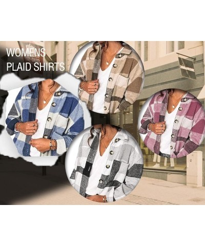 Women’s Casual Plaid Flannel Shacket Jacket Oversized Button Down Long Sleeve Fall Shirt Jacket Coat Tops Z-red $13.20 Jackets