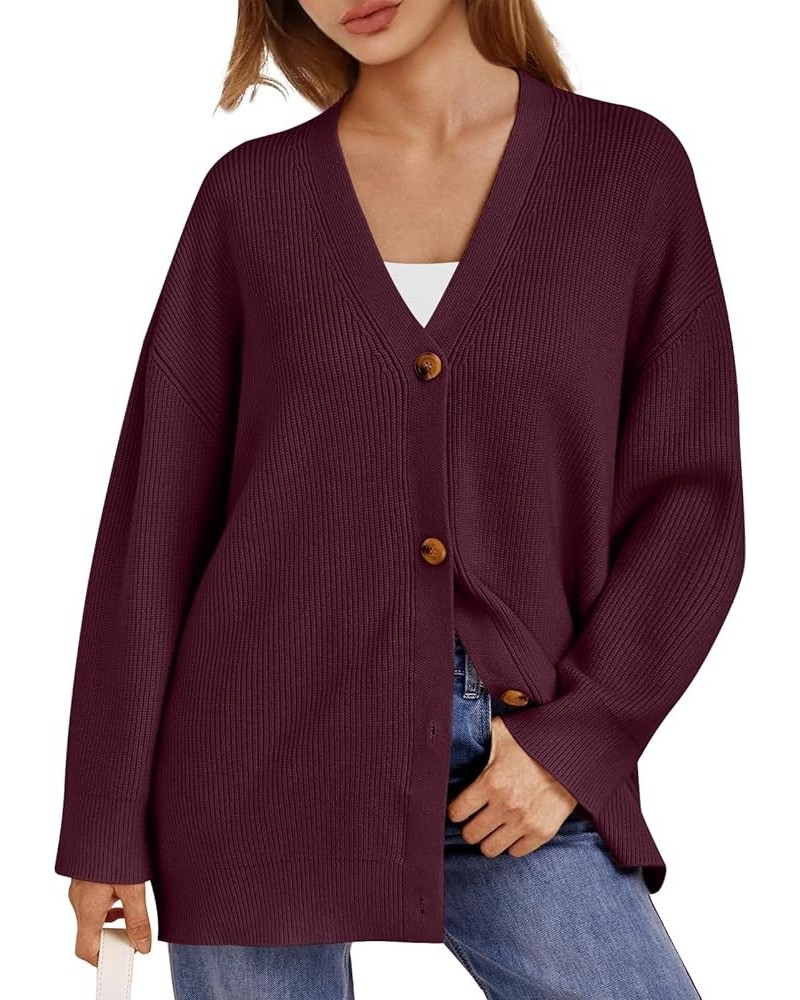 Women's Cardigan 2023 Open Front Oversized Button Lightweight Sweaters V Neck Loose Cardigans Knit Outwear Wine Red $19.06 Sw...