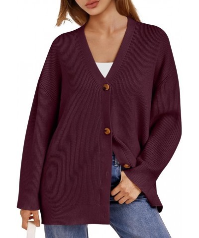 Women's Cardigan 2023 Open Front Oversized Button Lightweight Sweaters V Neck Loose Cardigans Knit Outwear Wine Red $19.06 Sw...